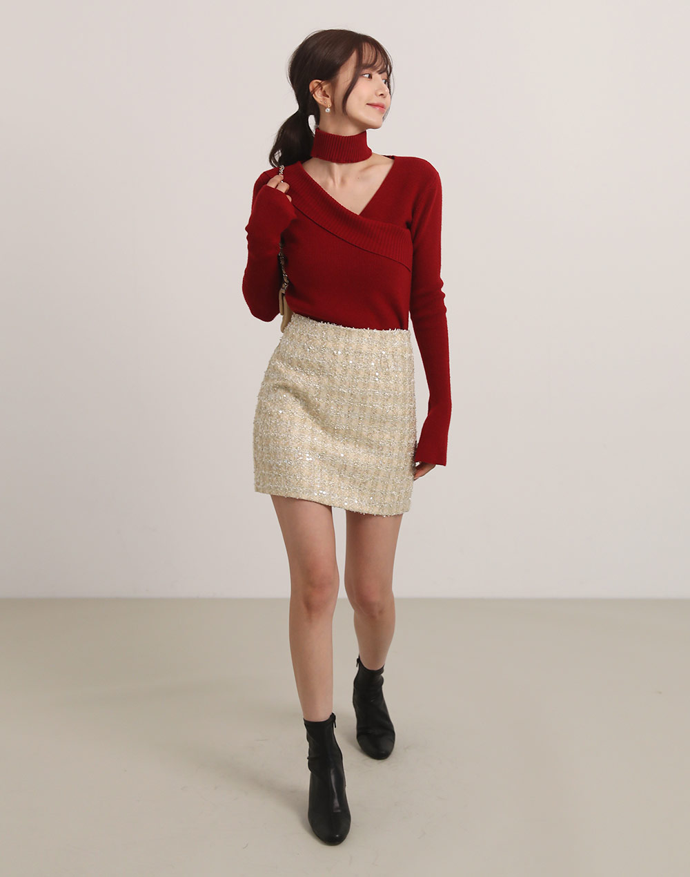スパンコールツイードミニスカート | レディースファッション