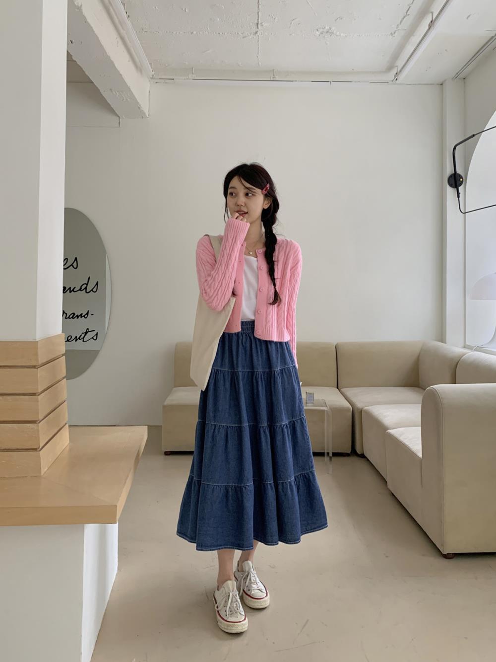 新品未使用bluelea ボリュームフレアスカート　denim36 デニムティアードフレアスカート | レディースファッション通販 - DHOLIC