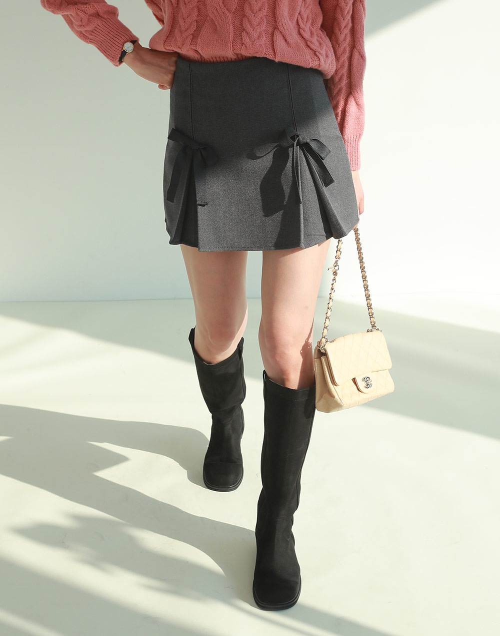 パンツ裏地リボンプリーツミニスカート | DHOLIC | 詳細画像8