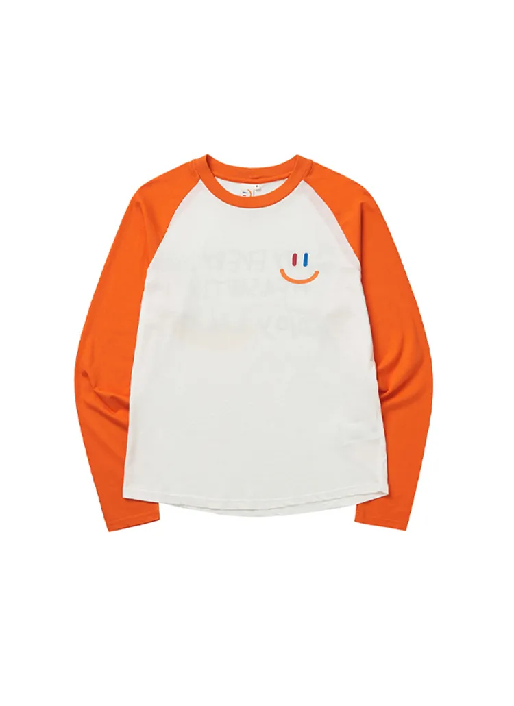 配色ラグランスマイル長袖Tシャツ(Orange) | lala | 詳細画像1