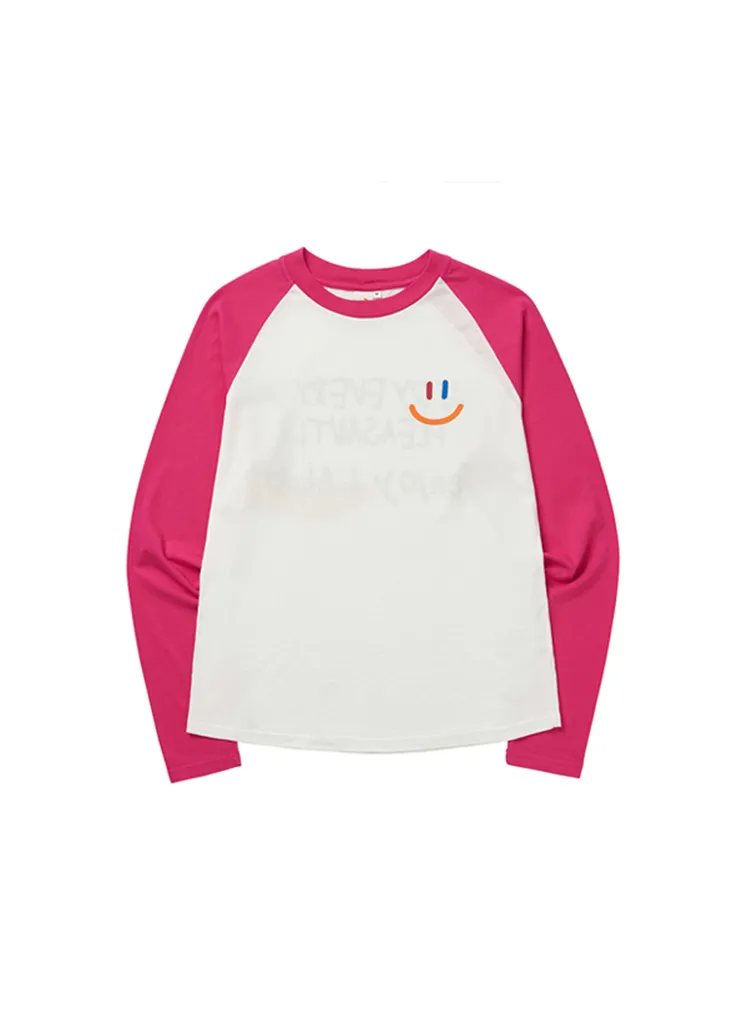 配色ラグランスマイル長袖Tシャツ(Pink) | lala | 詳細画像1