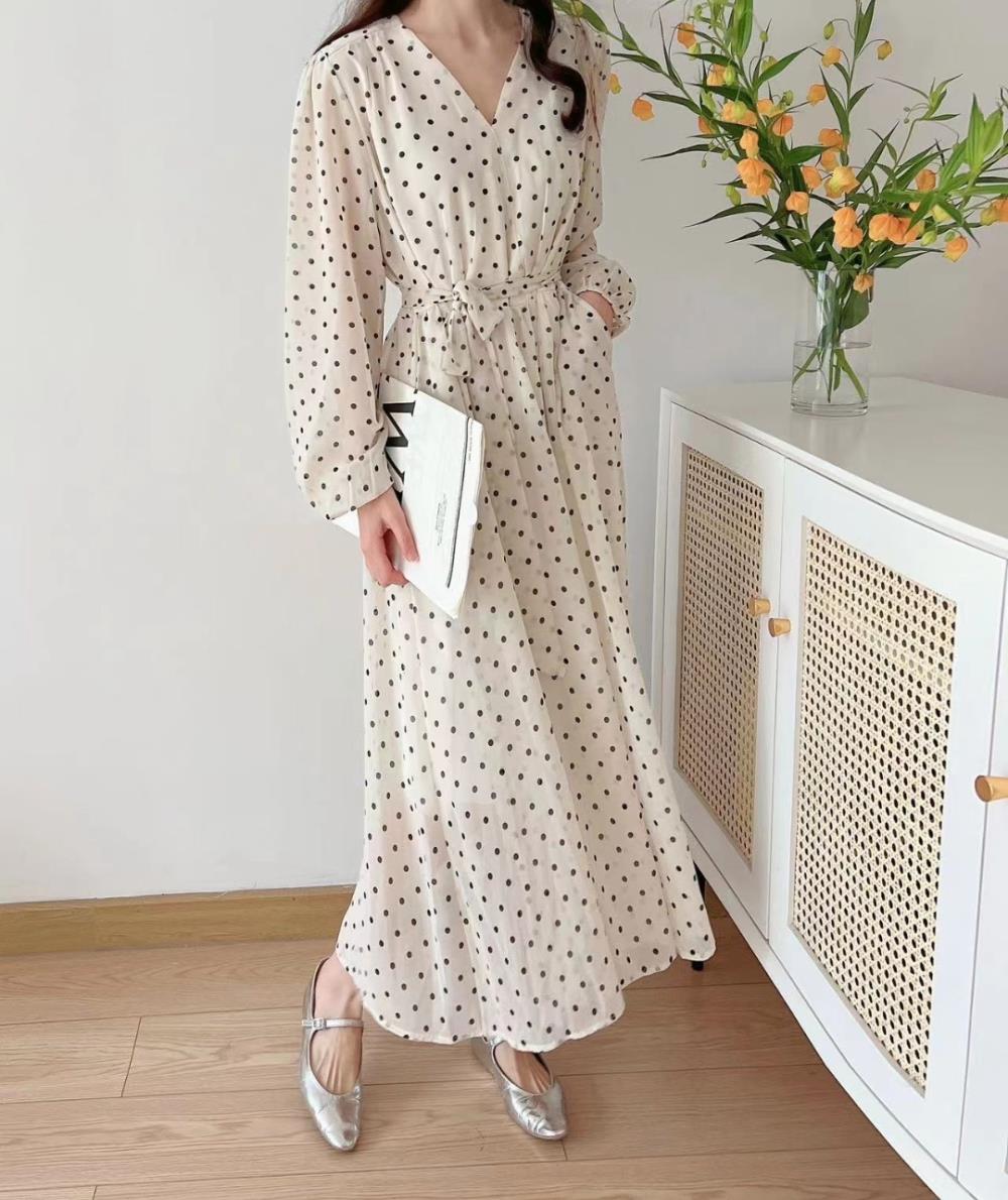 ストラップ付ドットカシュクールワンピース | レディースファッション