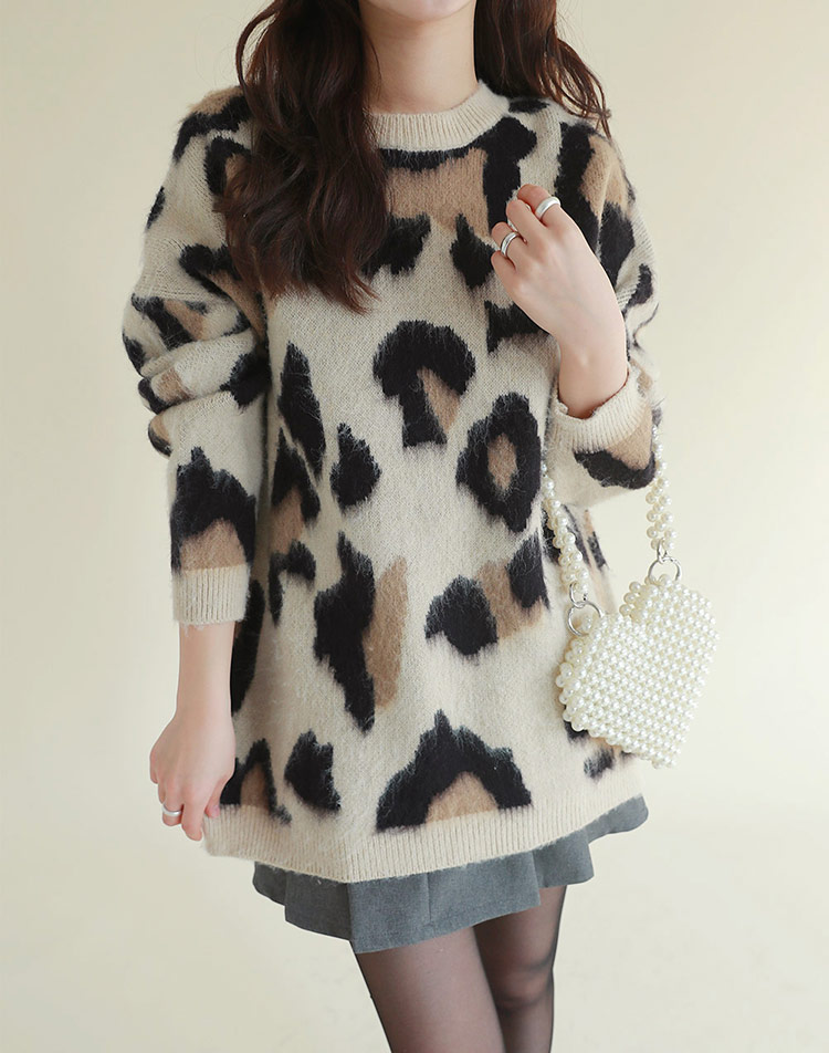ウール混ソフトレオパードルーズニット | レディースファッション通販