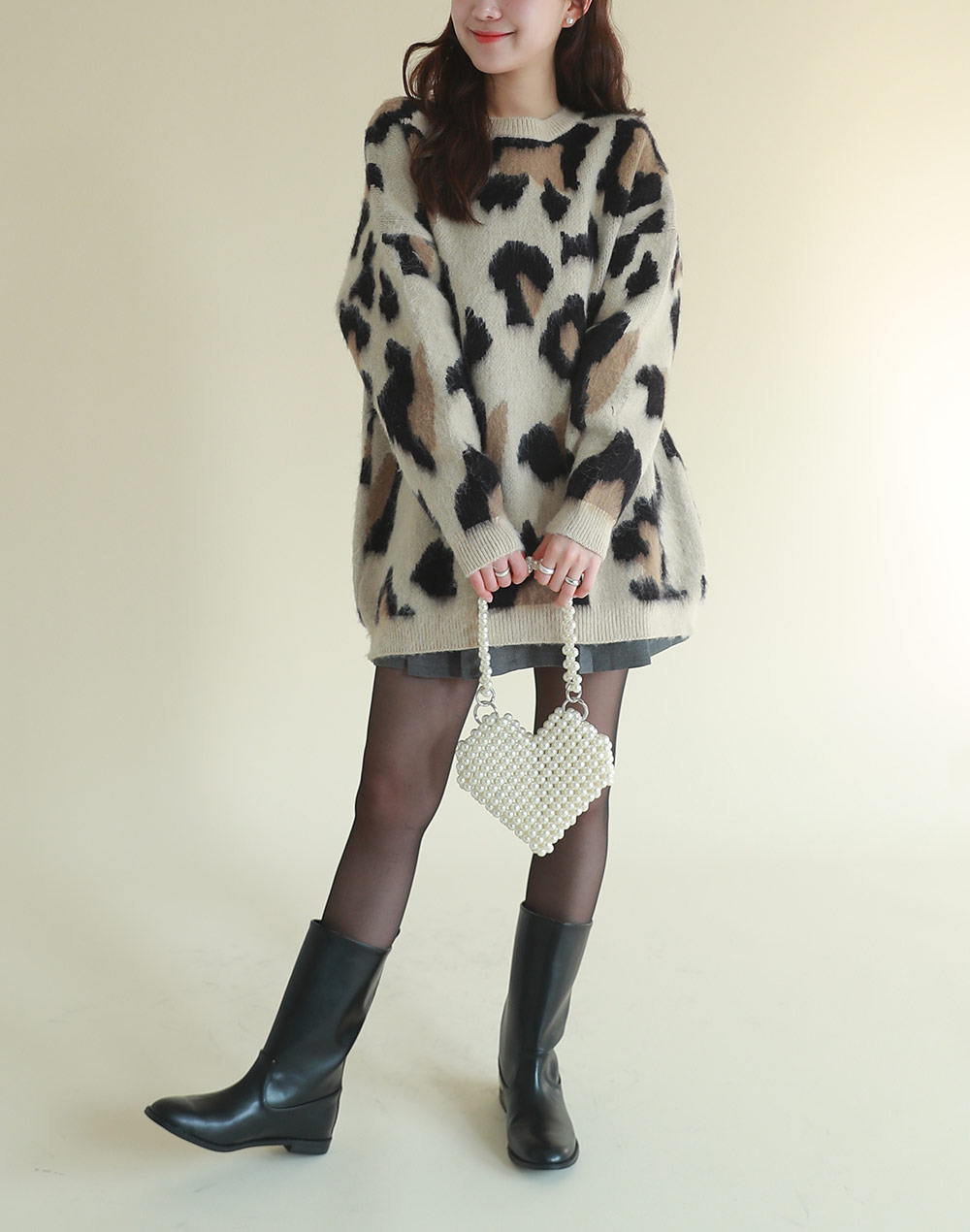 ウール混ソフトレオパードルーズニット | レディースファッション通販