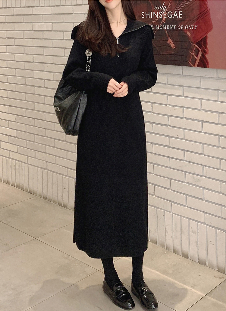 美品★フェンディ×マーク ジェイコブス・ビックロゴ ニット ワンピース(36) ハーフジップセーラーカラーニットワンピース | レディース