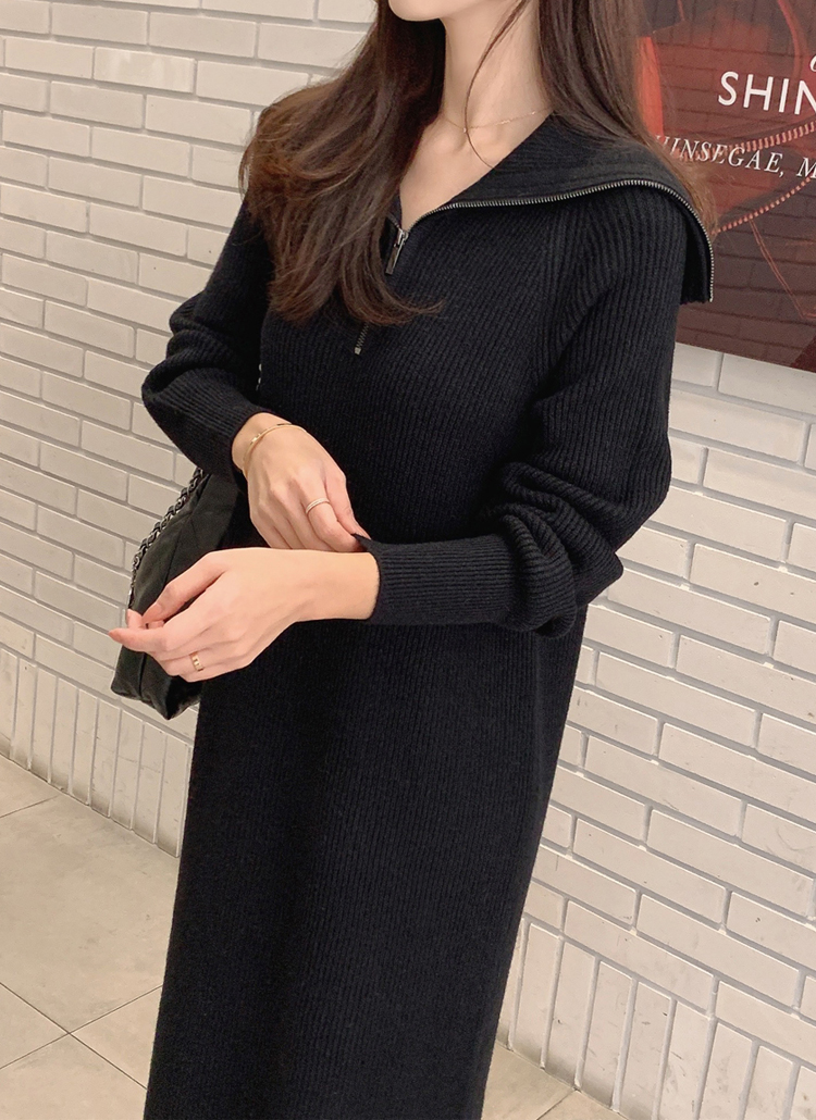 ハーフジップセーラーカラーニットワンピース | レディース