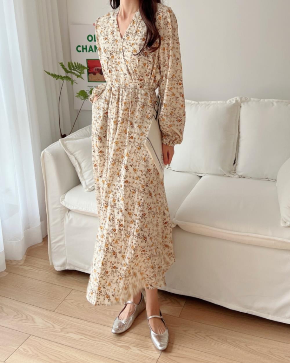 ストラップ付花柄カシュクールワンピース | レディースファッション