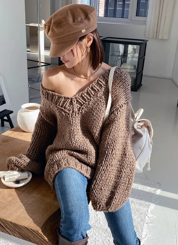 Vネックオーバーハンドメイドニット | レディースファッション通販  