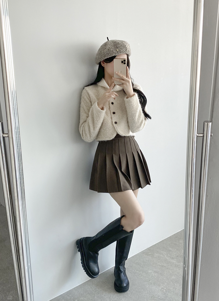 パンツ裏地メルトンタッチプリーツミニスカート | レディース