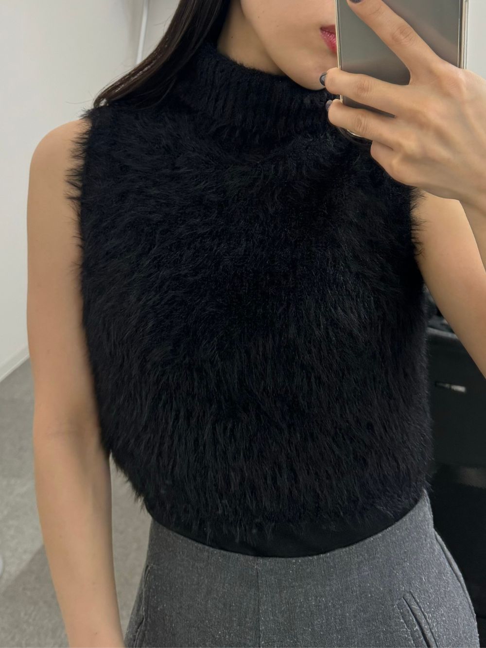 ハイネックシャギーニットノースリーブ | レディースファッション通販