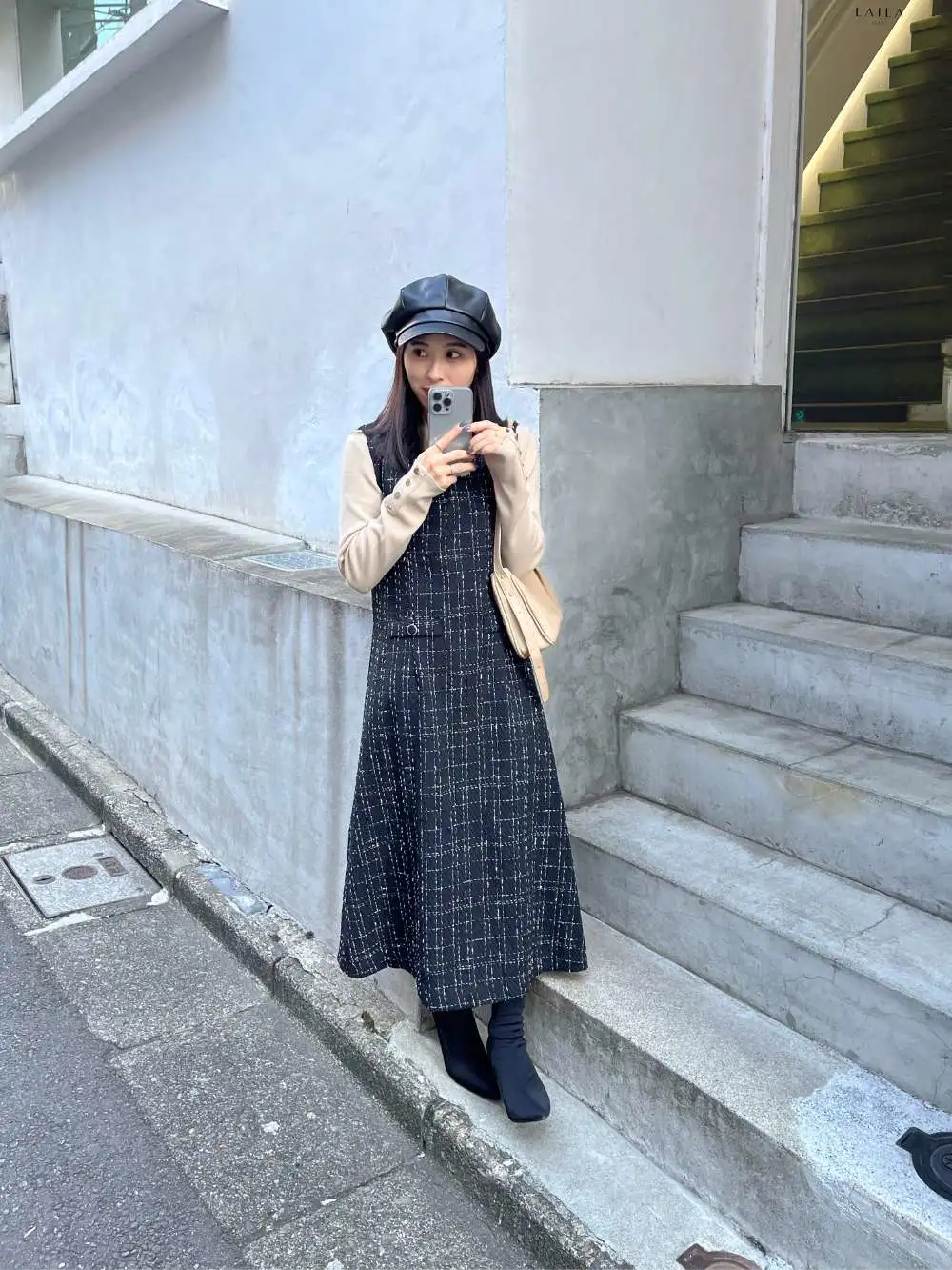 Vネックツイードワンピース | レディースファッション通販 - DHOLIC 