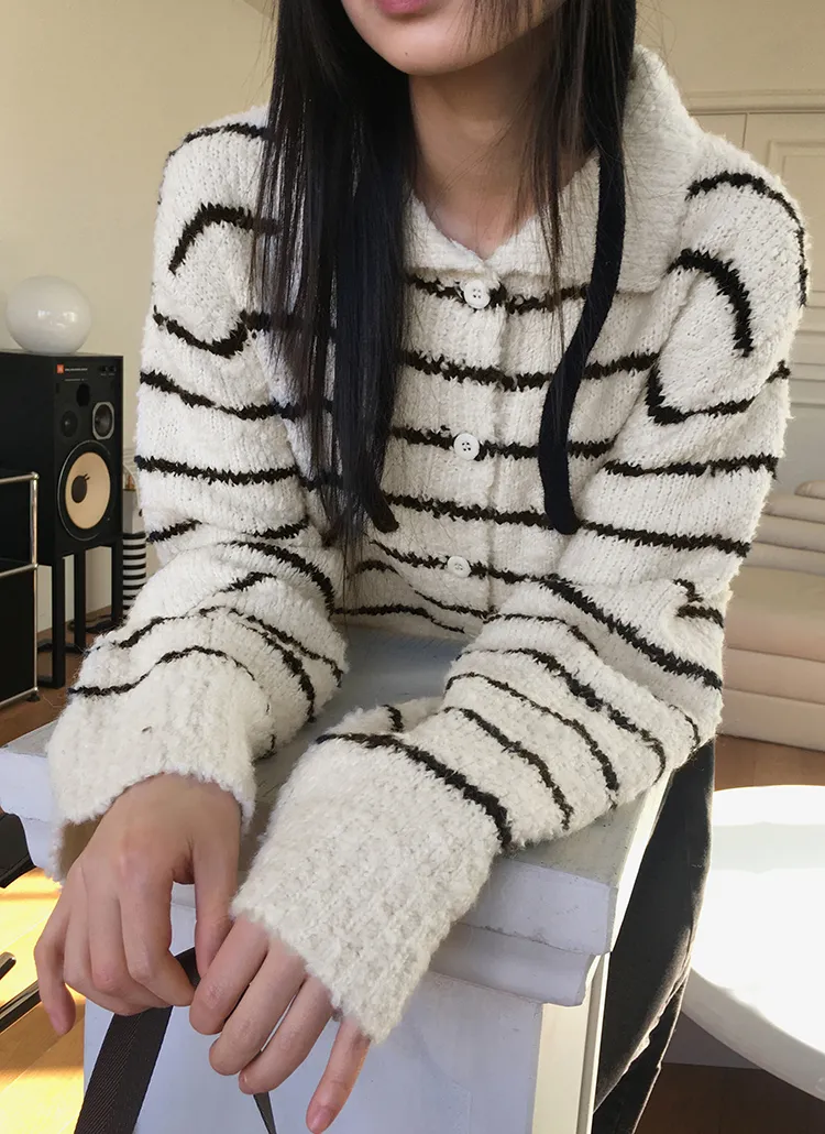 ウール混カラーブークレボーダーカーディガン | WONDERWONDER | 詳細画像1
