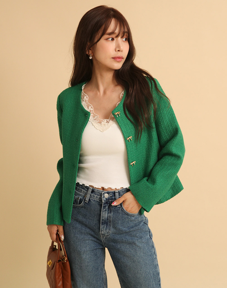 リボンボタンツイードジャケット | レディースファッション通販 - DHOLIC