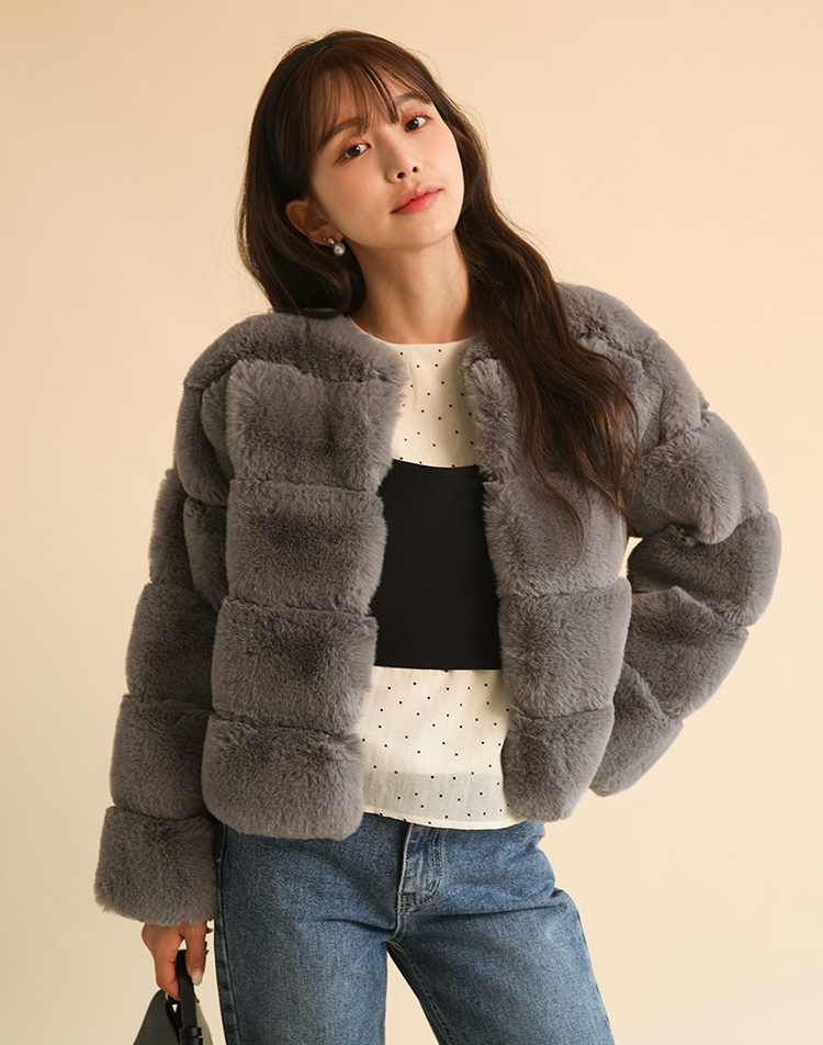 エコファーラインノーカラージャケット | レディースファッション通販