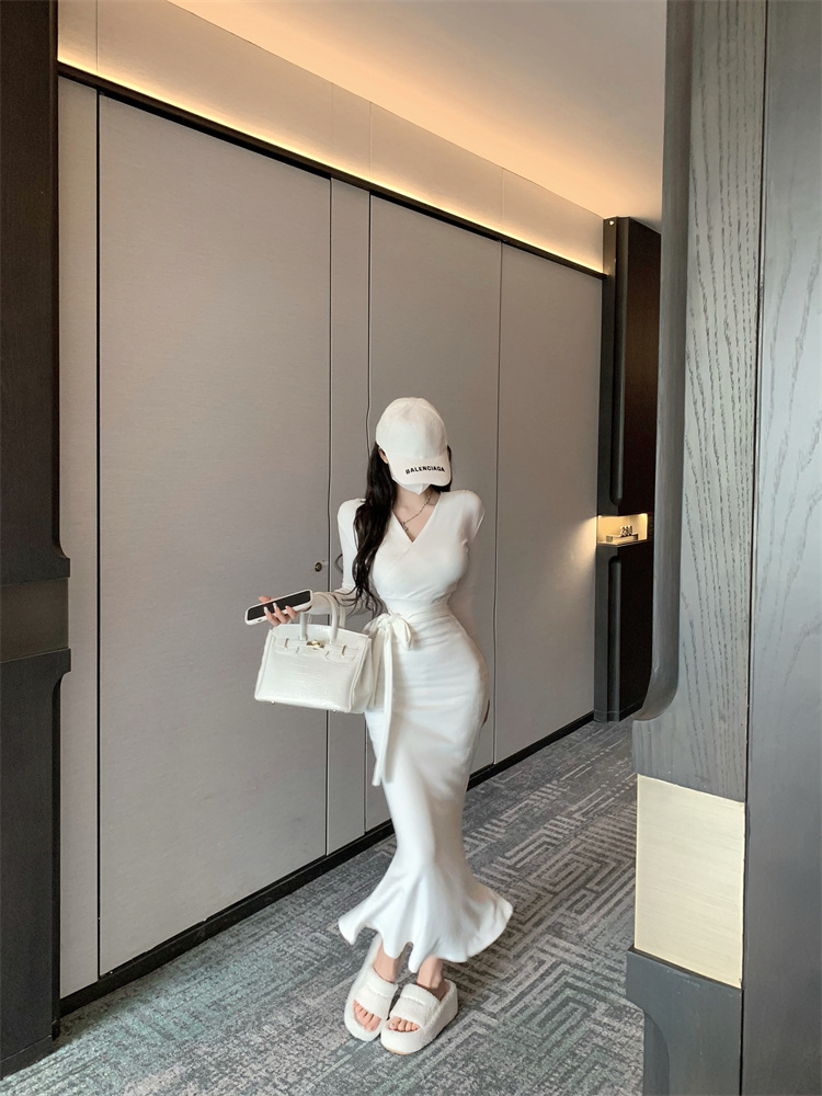 カシュクールリボンマーメイドワンピース | レディースファッション