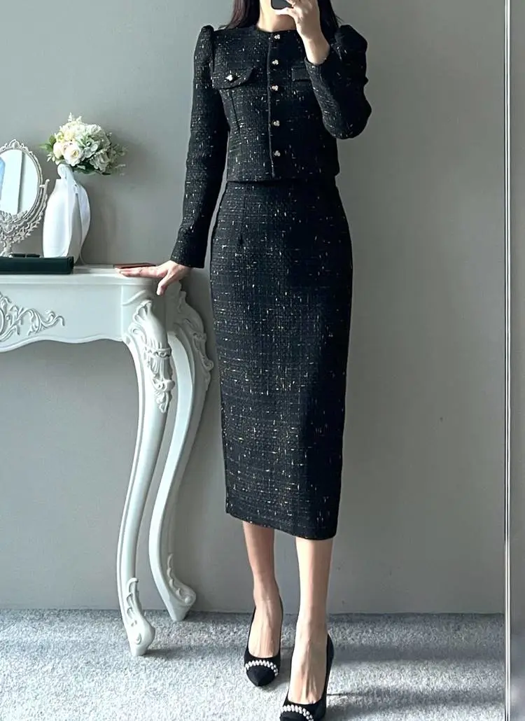 グリッターツイードジャケット&ロングスカートSET | レディース  