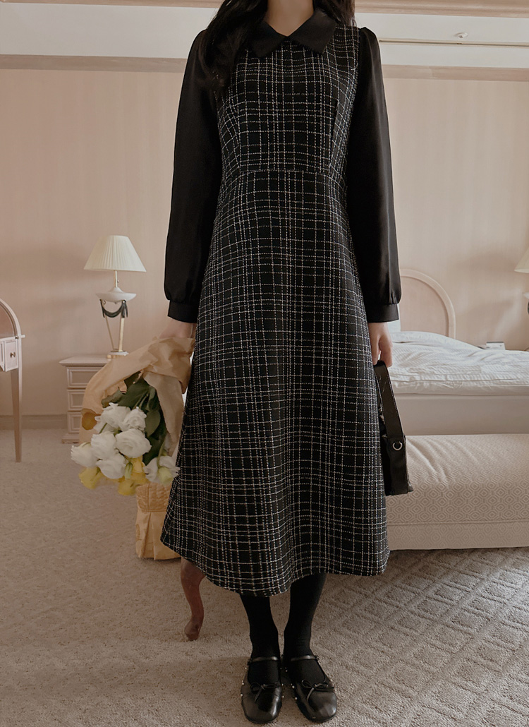 ツイード配色カラーネックワンピース | レディースファッション通販