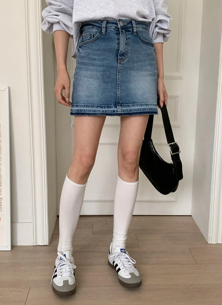 カットヘムウォッシングミニデニムスカート | レディースファッション  