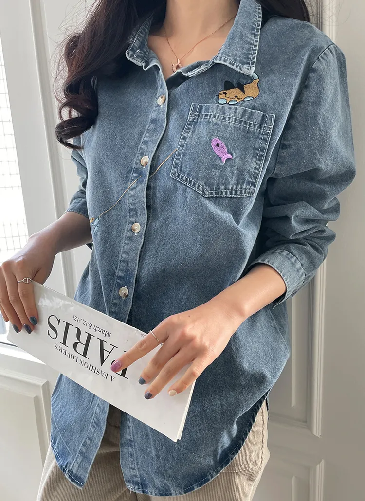 アニマル刺繍デニムシャツ | レディースファッション通販 - DHOLIC 