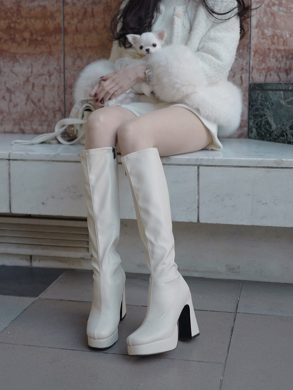 フェイクレザー厚底ロングブーツ | レディースファッション通販 - DHOLIC