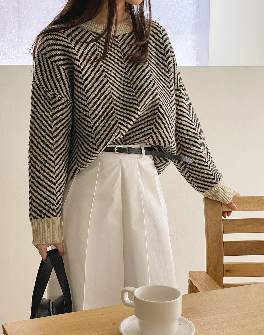 ヘリンボーンパターンルーズニット | DHOLIC | 詳細画像9