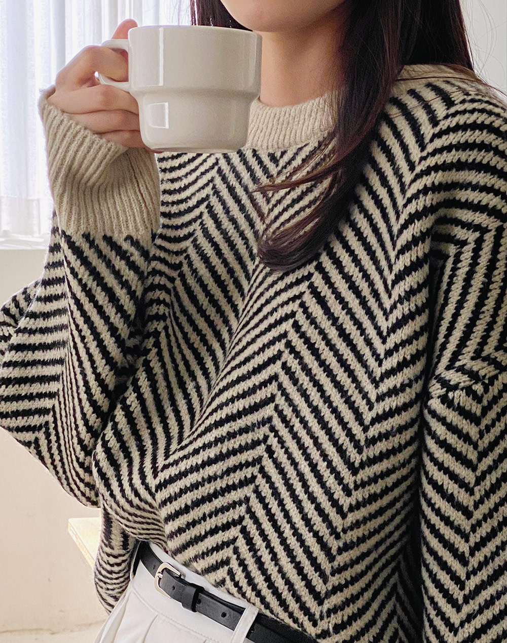 ヘリンボーンパターンルーズニット | DHOLIC | 詳細画像10