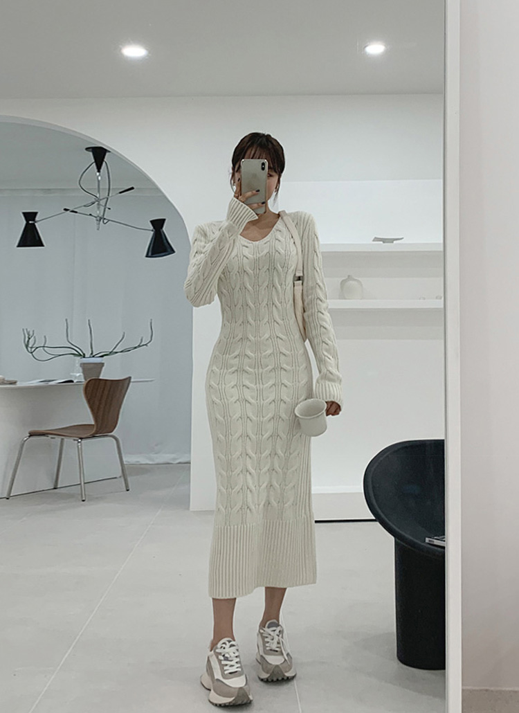 Vネックケーブルニットワンピース | レディースファッション通販 - DHOLIC
