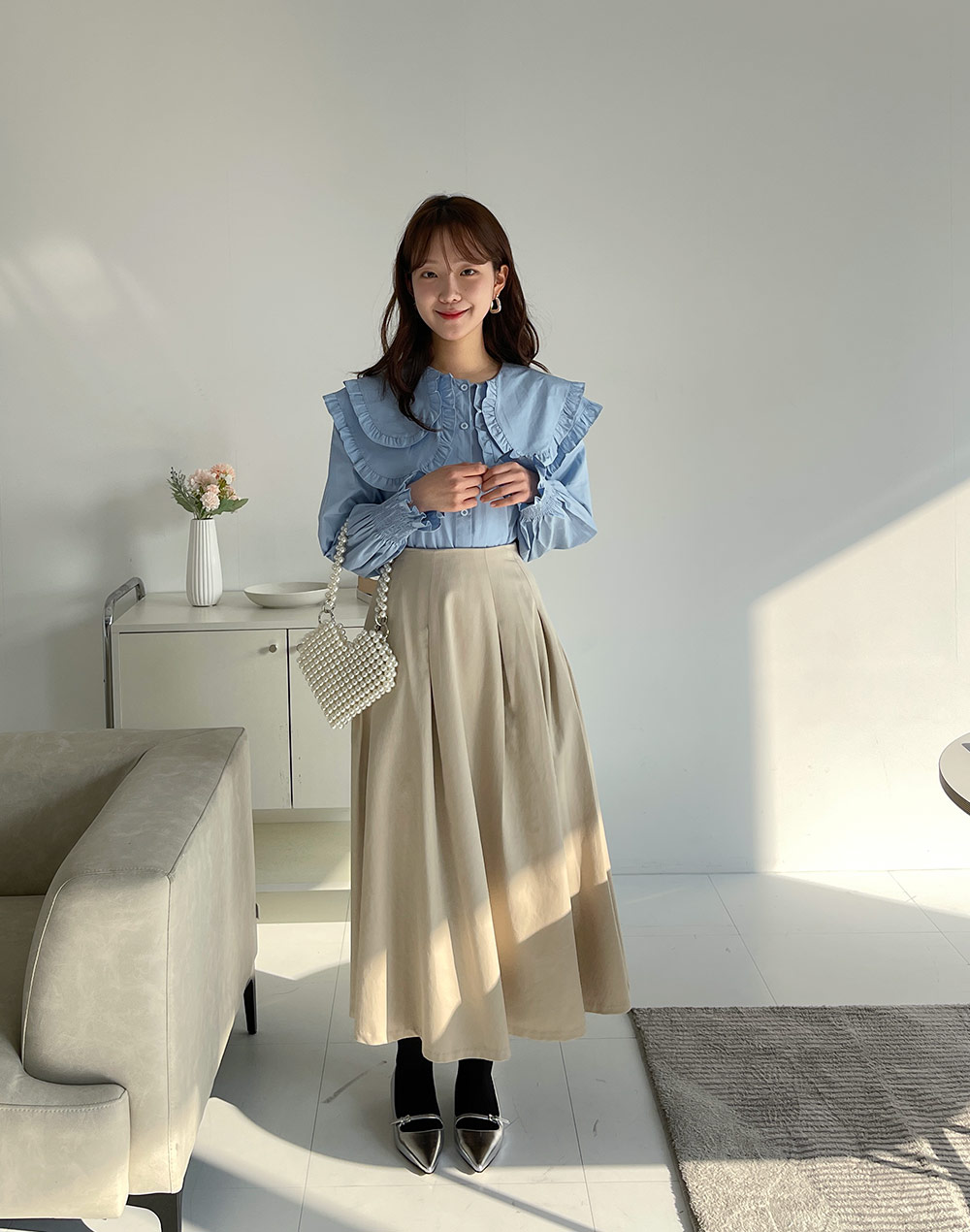 美品】☆COCO DEAL ビッグフリルブラウス 羽織り ブルー M