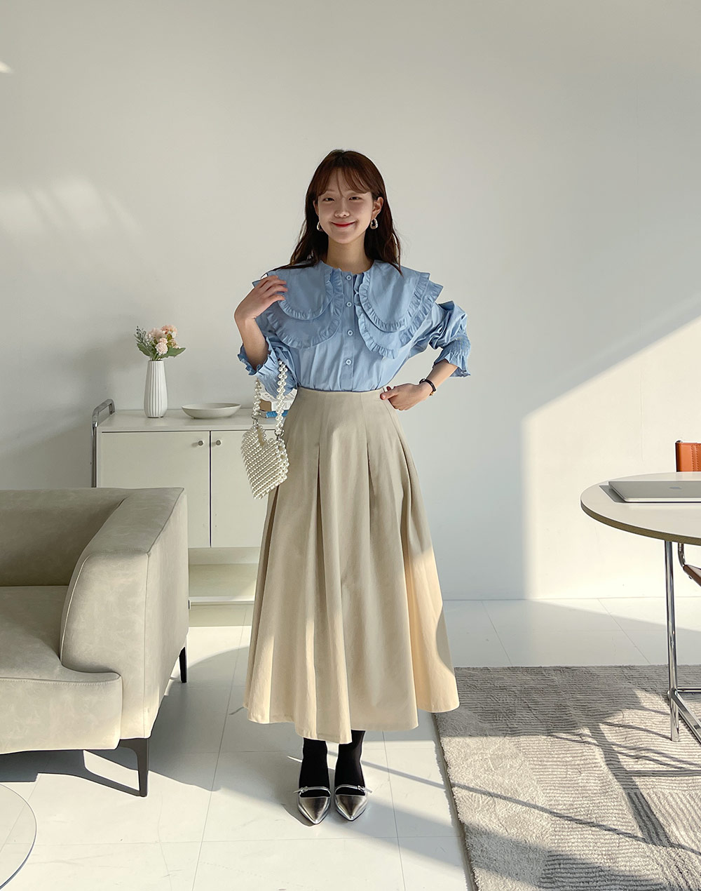 DOUBLE STANDARD CLOTHING ビッグカラーフリルブラウス F セール】big collar frill half blouse / 付け襟風ビッグカラー