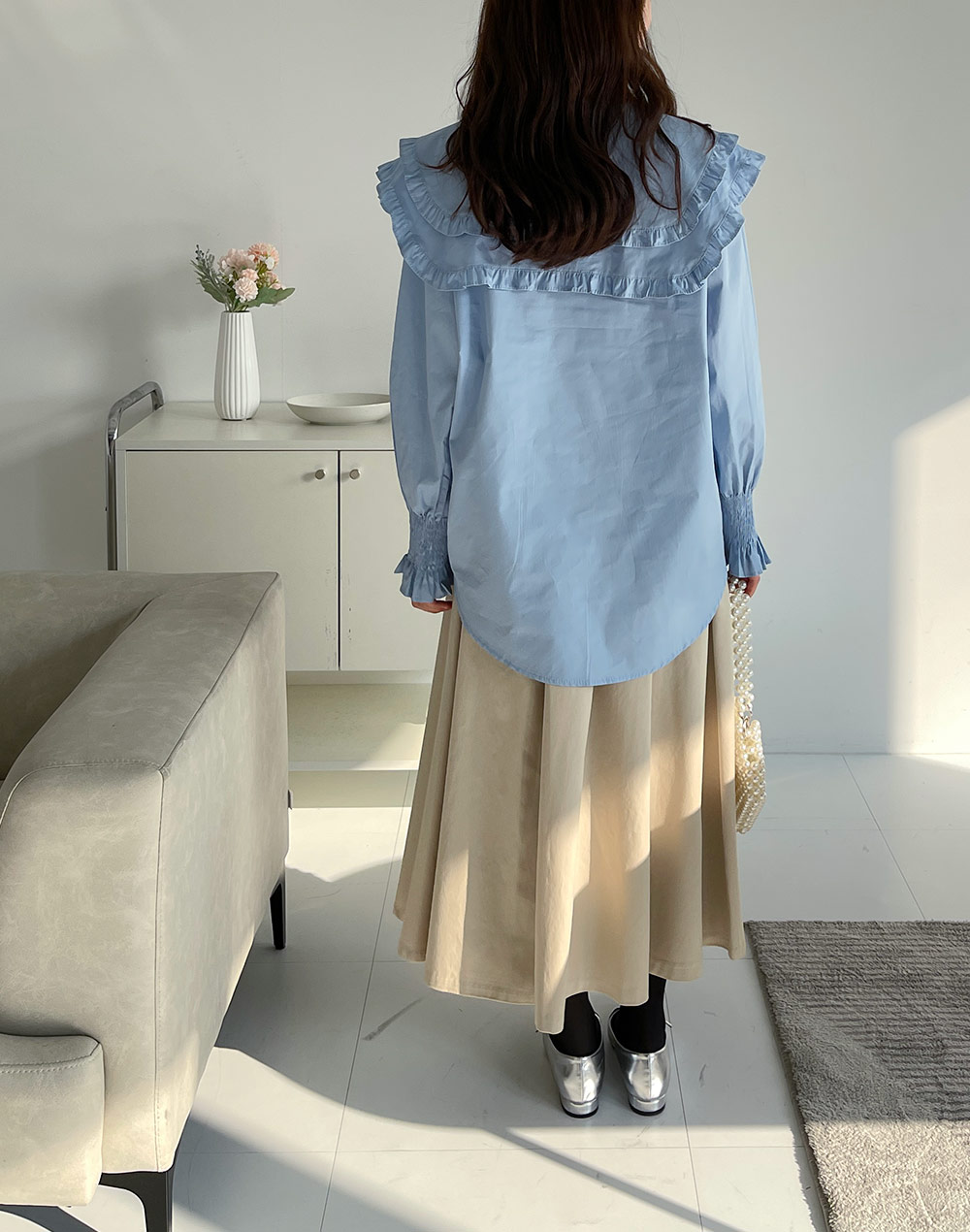 DOUBLE STANDARD CLOTHING ビッグカラーフリルブラウス F セール】big collar frill half blouse / 付け襟風ビッグカラー