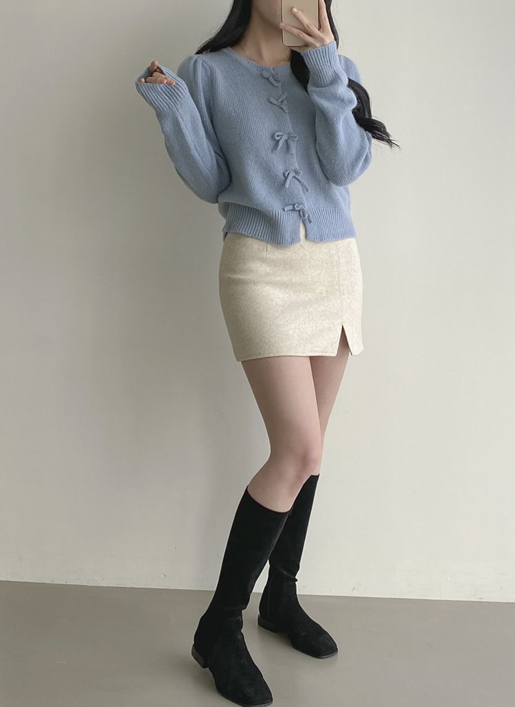 カーディガン 前リボン楊柳フリルカーデ レディース セール】【mily bilet】きゅんとする透け感！愛されリボン使い