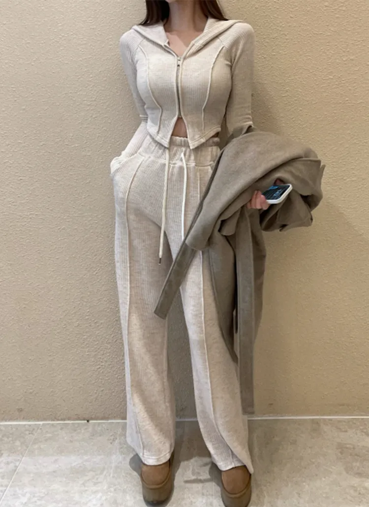 リブジップフードTシャツ&パンツSET | yefit | 詳細画像1