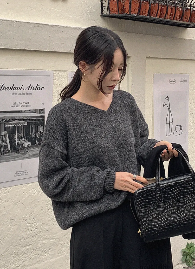 Vネック長袖ニット | hotping | 詳細画像1