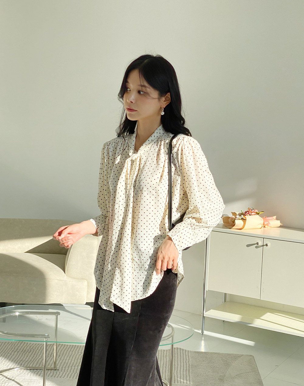 ハイネックドットリボンパフブラウス | DHOLIC | 詳細画像6