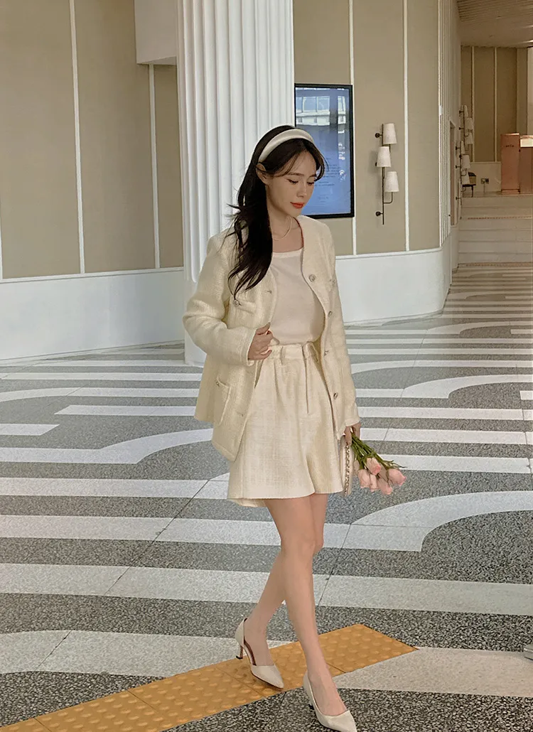 web a la うたっ mode ツイードノーカラージャケット&ドレスパンツ スーツ 