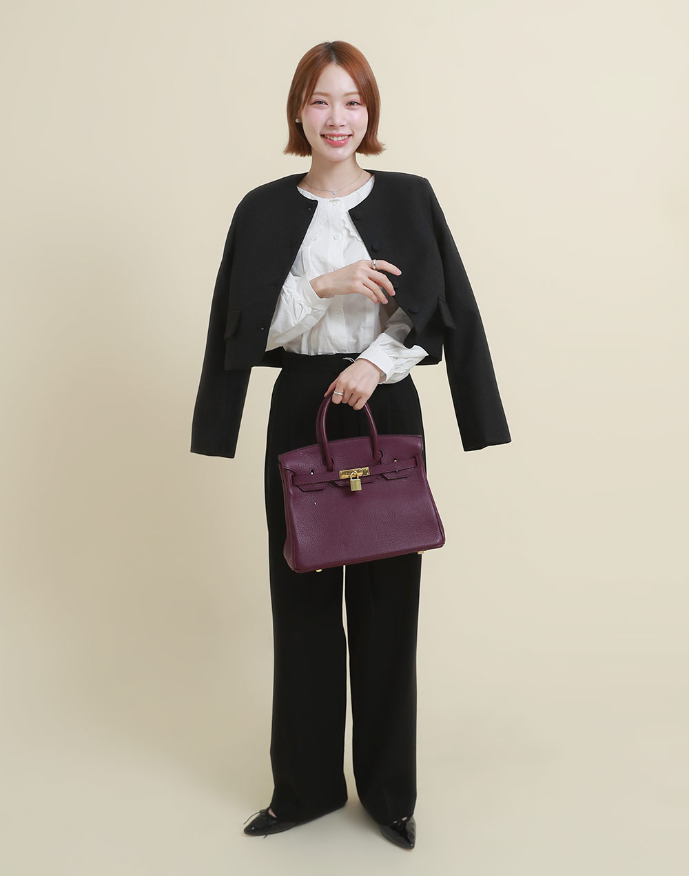 フォイユ FEUILLE tops-1ブラック ツイードジャケット くるみボタン