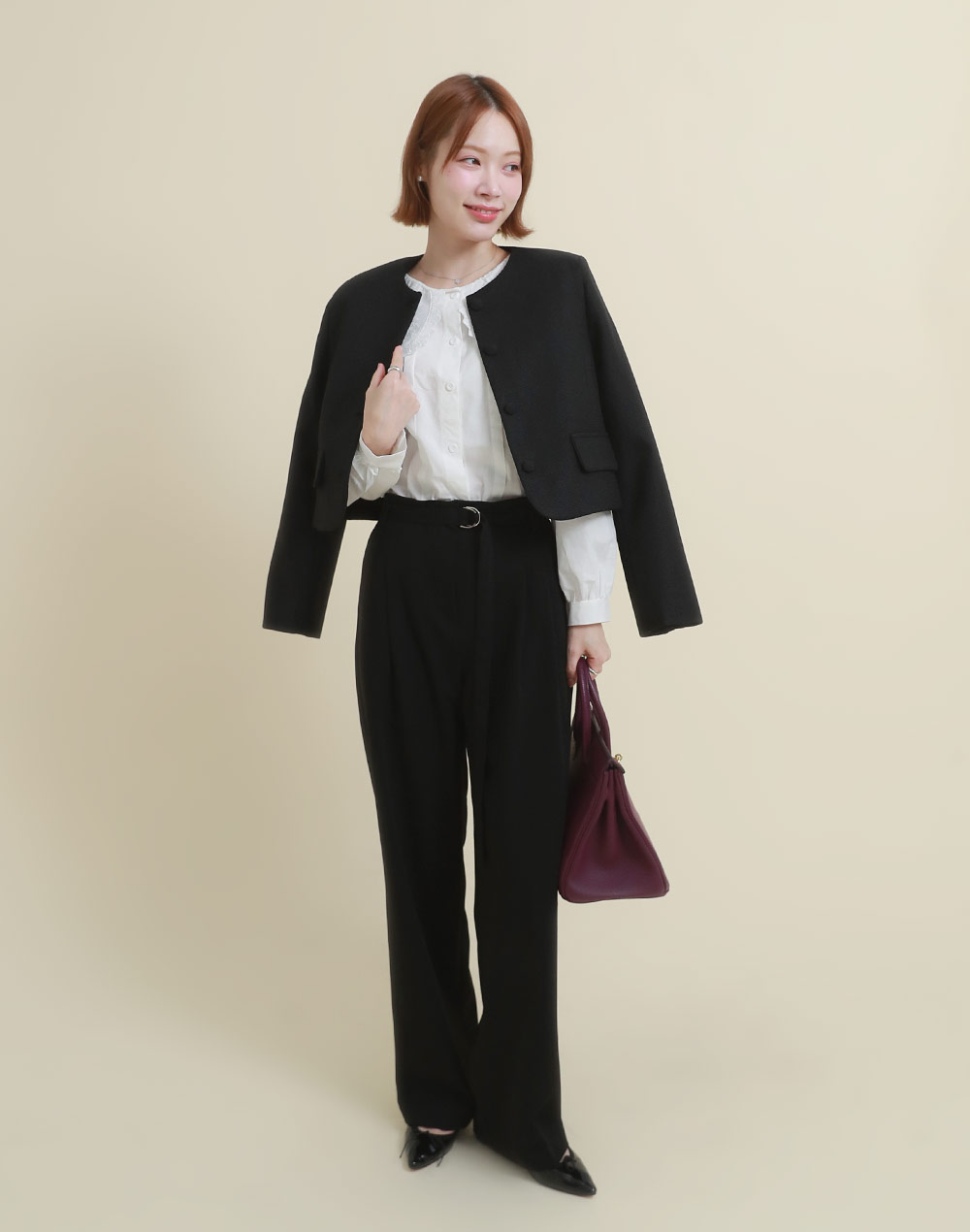 くるみボタンクロップドツイードジャケット | レディースファッション