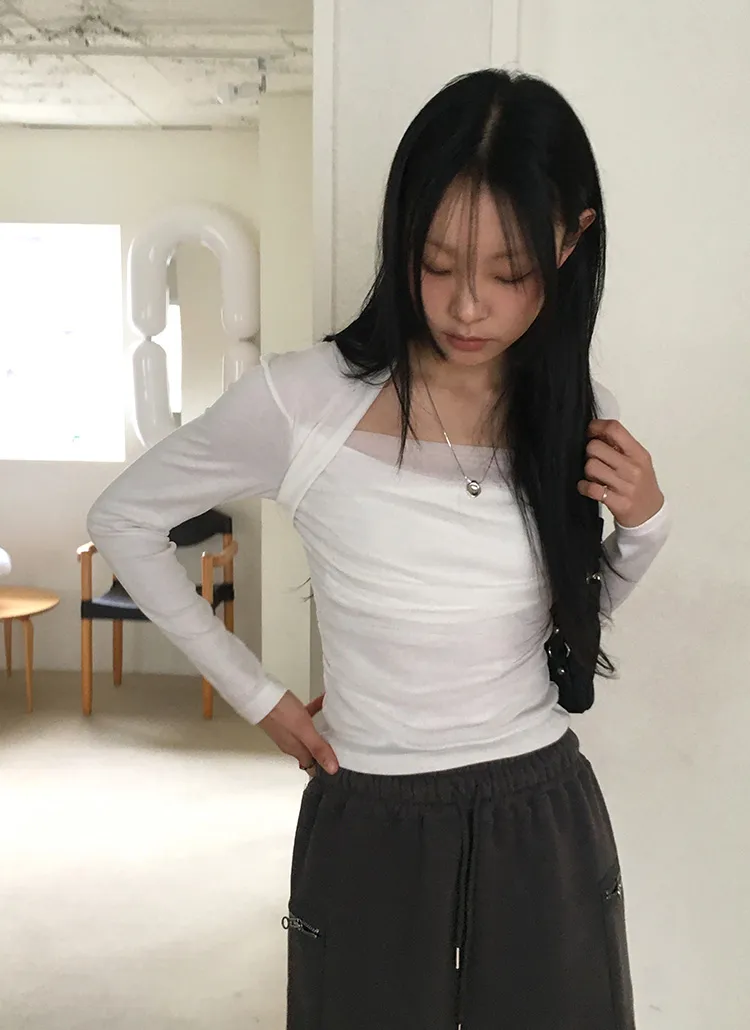 シフォンシャーリングボレロ風Tシャツ | WONDERWONDER | 詳細画像1