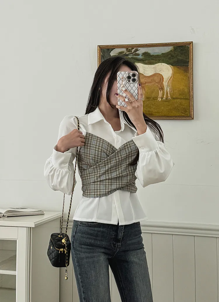 チェックビスチェレイヤード風ブラウス | レディースファッション通販  