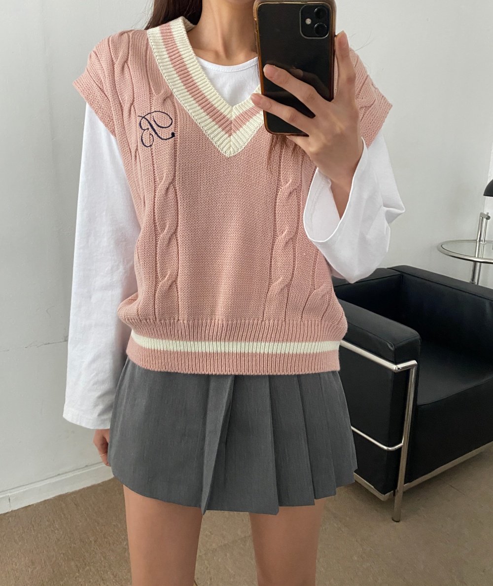 B刺繍ケーブルチルデンニットベスト | 詳細画像3