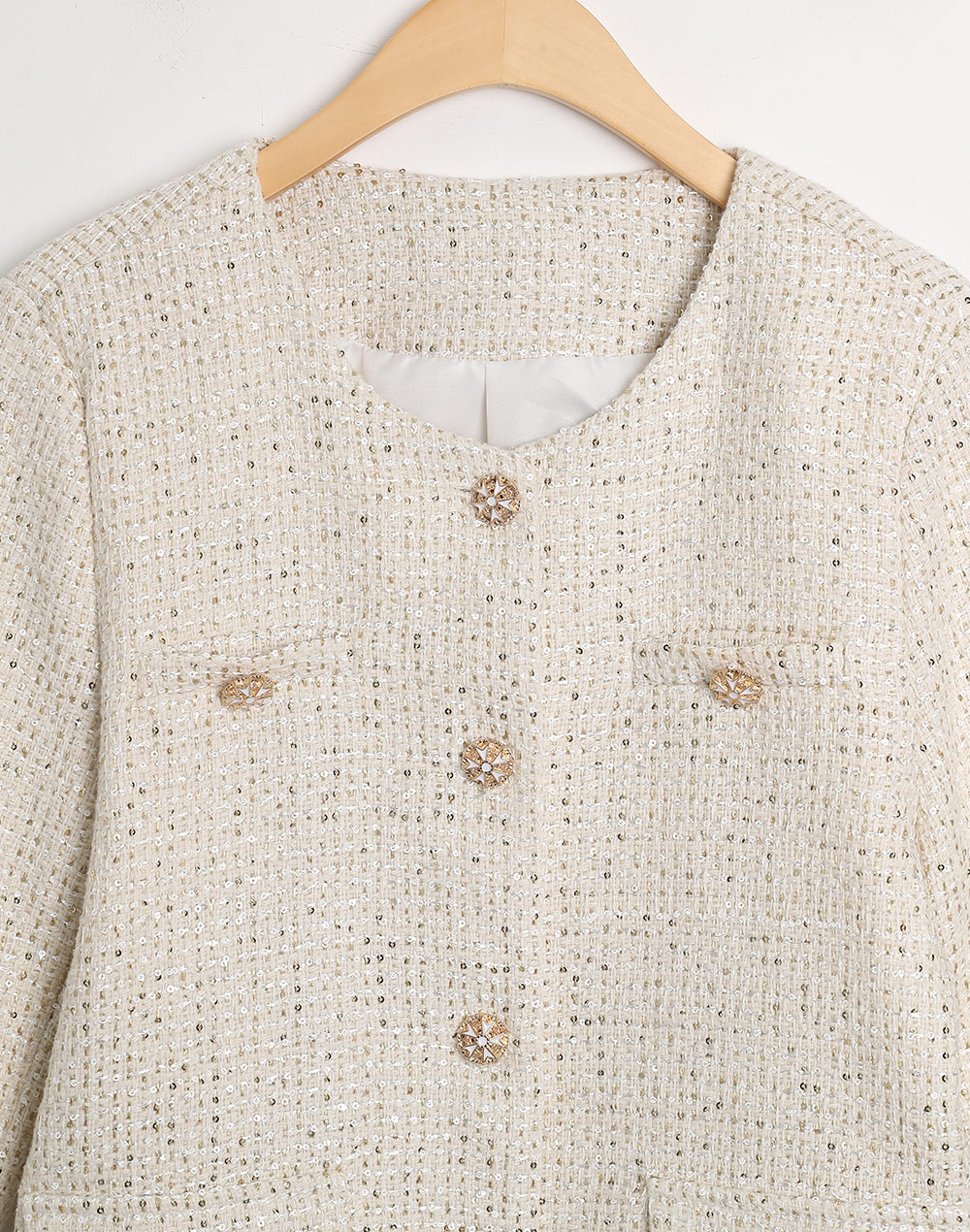 デザインボタンツイードクロップドジャケット | レディース