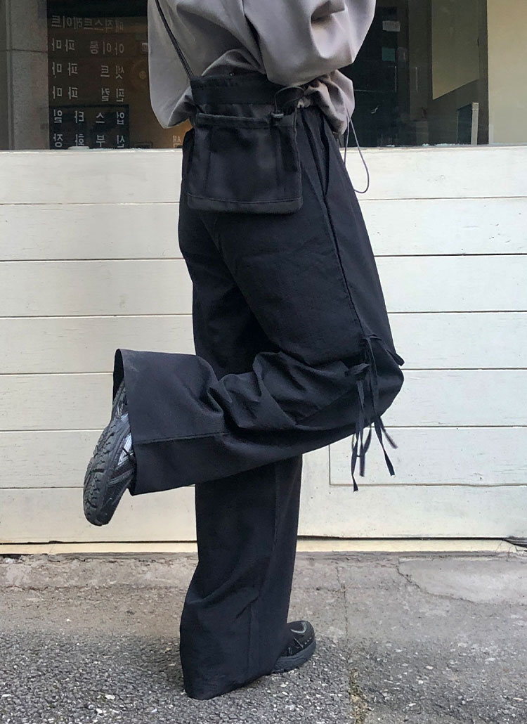 ルルレモンコットンブレンドダブルニットカーゴパンツポケット付ブラックS