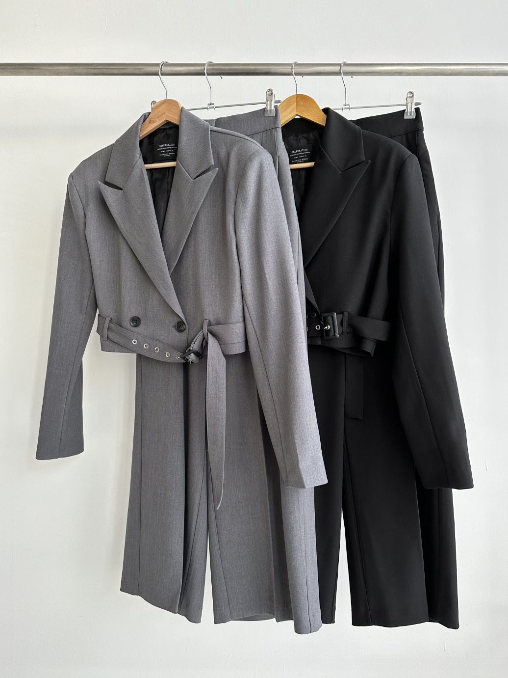 ベルト付クロップドジャケット&ツータックワイドスラックスSET