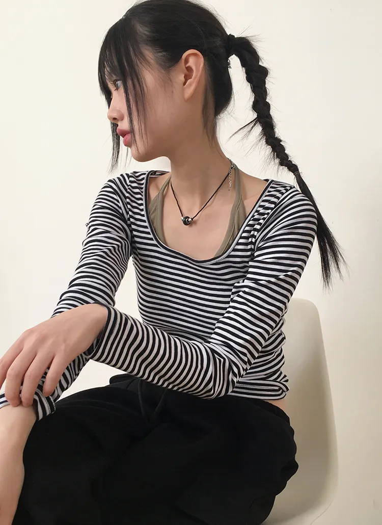 ボーダークロップド長袖Tシャツ | WONDERWONDER | 詳細画像1