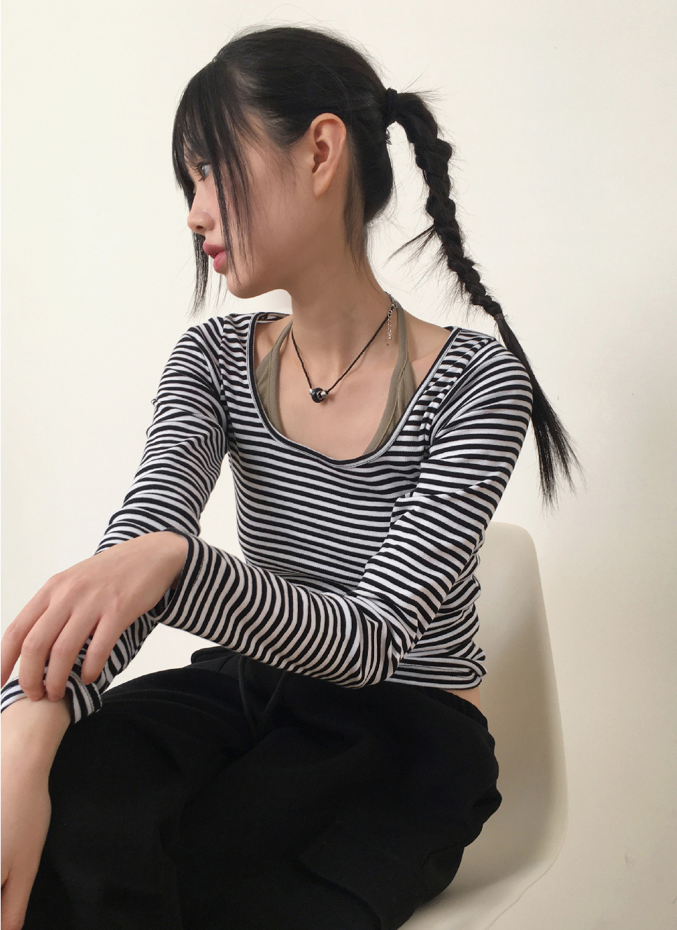 ボーダークロップド長袖Tシャツ | レディースファッション通販 - DHOLIC