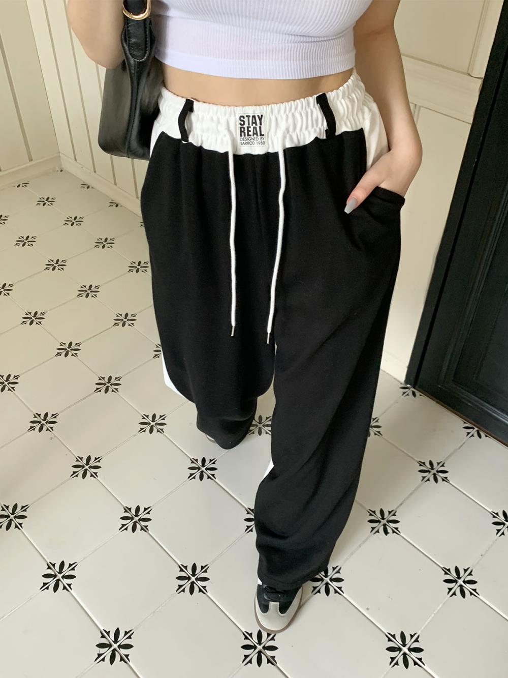 レタリングパッチバイカラードロストスウェットパンツ | レディース