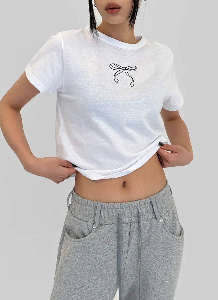 リボンプリント半袖Tシャツ | simplymood | 詳細画像1