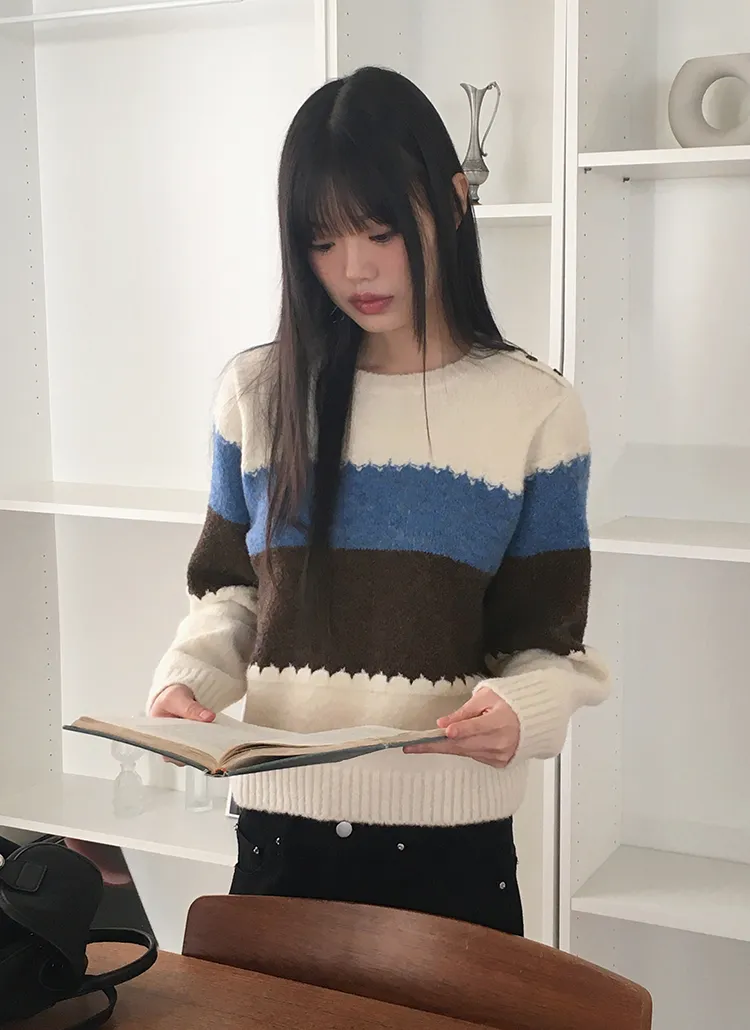 ショルダーボタンウェーブ配色ニット | WONDERWONDER | 詳細画像1