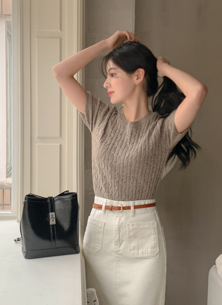 カシミヤ混ケーブル半袖ニット | レディースファッション通販 - DHOLIC