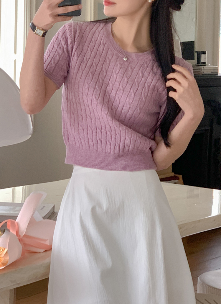 カシミヤ混ケーブル半袖ニット | レディースファッション通販 - DHOLIC